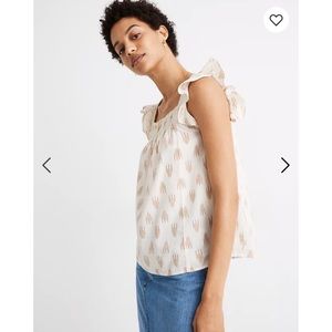 NWOT Madewell Ikat Smocked Ruffle Strap Tank Top Size XS